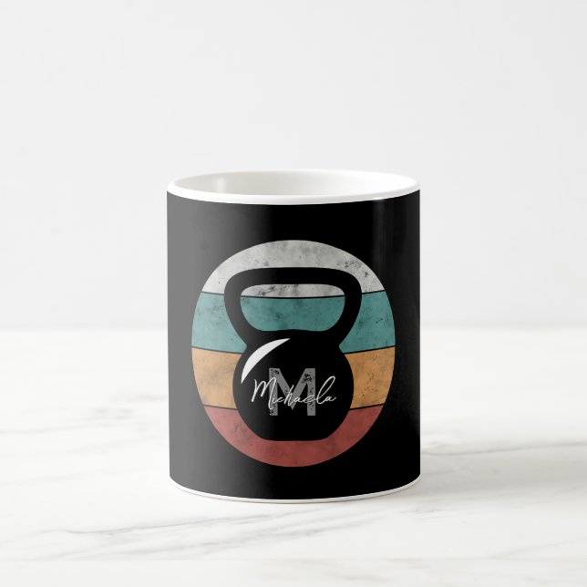Vintage kettlebell custom monogram name initial coffee mug (Center)