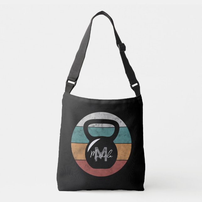 Vintage kettlebell custom monogram name initial crossbody bag (Front)