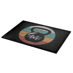 Vintage kettlebell custom monogram name initial cutting board