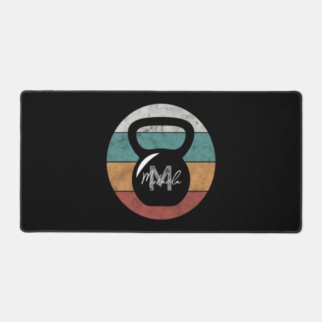 Vintage kettlebell custom monogram name initial desk mat (Front)