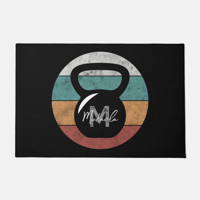 Vintage kettlebell custom monogram name initial doormat (Front)