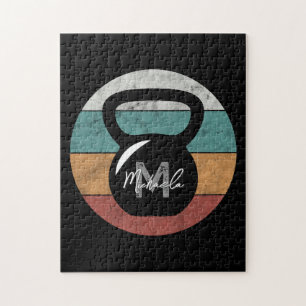 Vintage kettlebell custom monogram name initial jigsaw puzzle