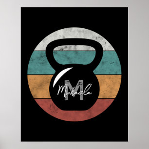 Vintage kettlebell custom monogram name initial poster