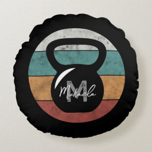 Vintage kettlebell custom monogram name initial round cushion