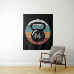Vintage kettlebell custom monogram name initial tapestry