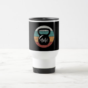 Vintage kettlebell custom monogram name initial travel mug