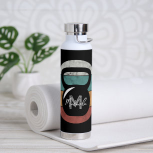 Vintage kettlebell custom monogram name initial water bottle
