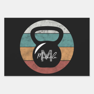 Vintage kettlebell custom monogram name initial wrapping paper sheet