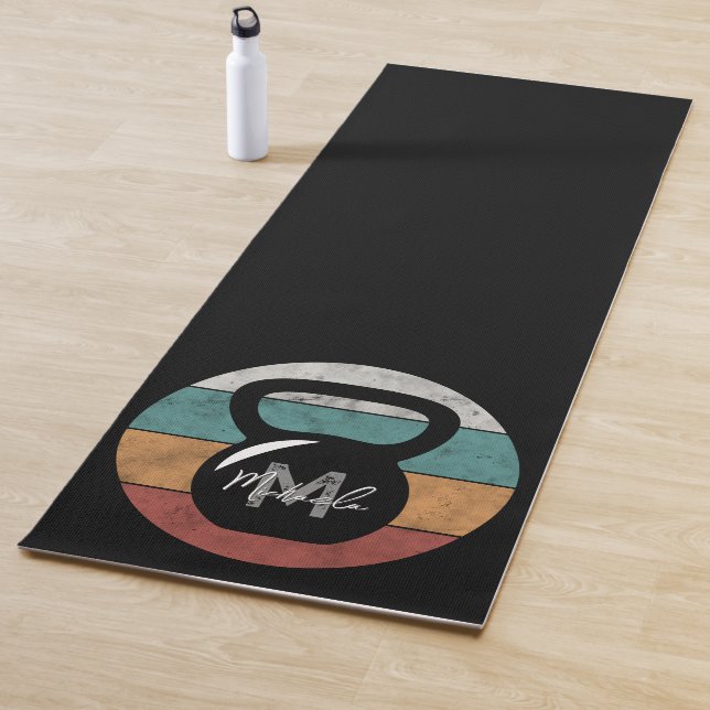 Vintage kettlebell custom monogram name initial yoga mat (In Situ)