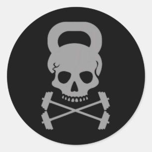 Vintage Kettlebell Fitness Skull Designer Workout Classic Round Sticker