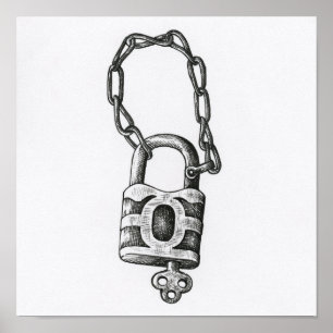 Vintage Key And Lock Illustration Poster