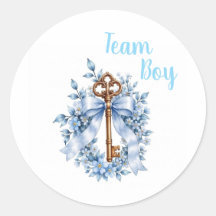 Vintage Key Blue Ribbon Team Boy Gender Reveal