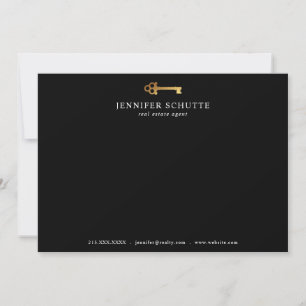 Vintage Key Personalised Chic Black & Gold Realtor Card