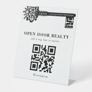 Vintage Key QR Code Pedestal Sign