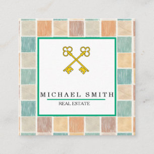 Vintage Key Real Estate Appraiser Key Logo Square Business Card