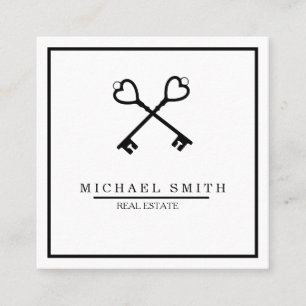 Vintage Key Real Estate Appraiser Key Logo Square Business Card