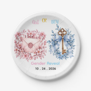 Vintage Key Wax Seal Envelope Gender Reveal Paper Plate