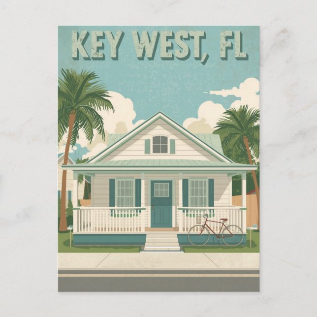 Vintage Key West FL Cottage Travel Postcard (Front)