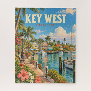 Vintage Key West Florida Harbour Waterfront Jigsaw Puzzle