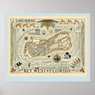 Vintage Key West Map Poster