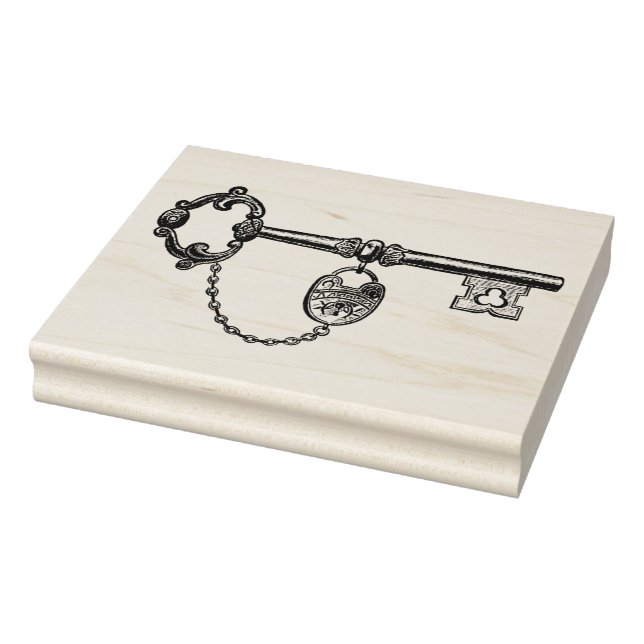 Vintage Key with Lock & Chain Rubber Art Stamp (Stamp)
