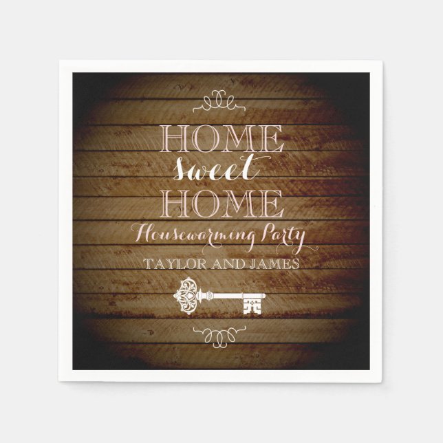 Vintage Key Wood Look Housewarming Napkins (Front)