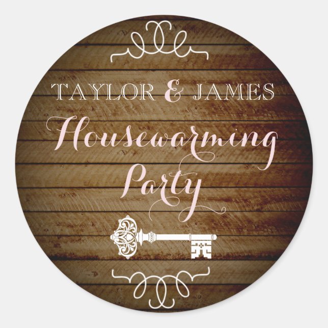 Vintage Key Wood Look Housewarming Stickers (Front)