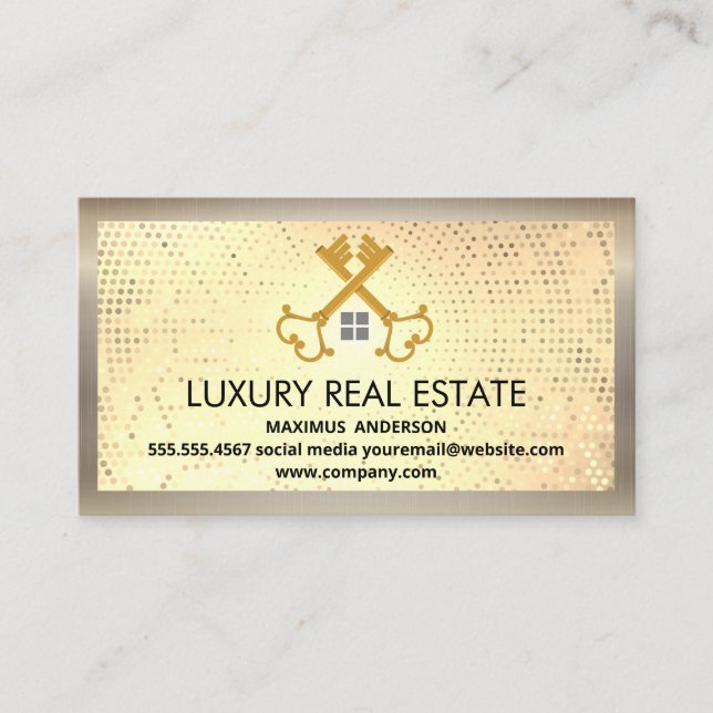 Vintage Keys Home Logo | Metallic Sequin Business Card (Front)