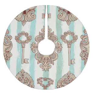 Vintage keys, locks: freehand pattern. brushed polyester tree skirt