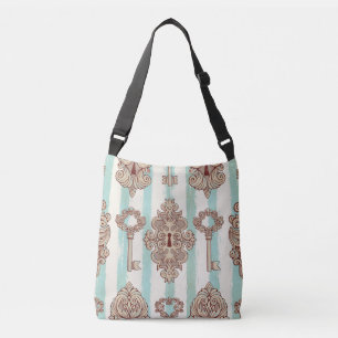 Vintage keys, locks: freehand pattern. crossbody bag