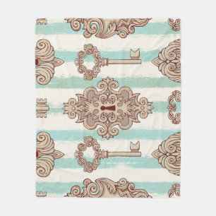 Vintage keys, locks: freehand pattern. fleece blanket
