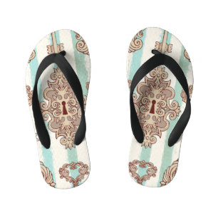 Vintage keys, locks: freehand pattern. kid's flip flops