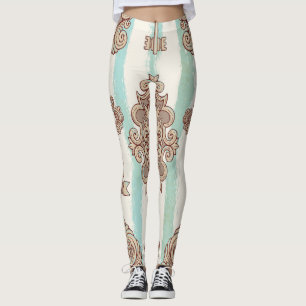 Vintage keys, locks: freehand pattern. leggings