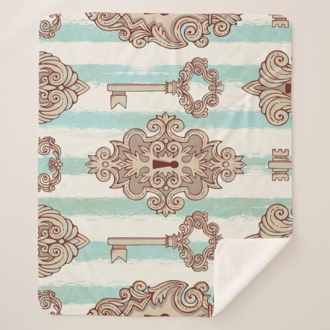 Vintage keys, locks: freehand pattern. sherpa blanket (Front)
