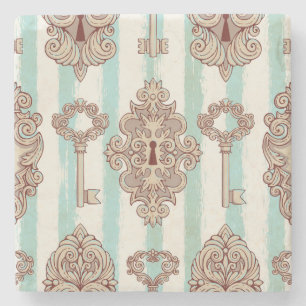 Vintage keys, locks: freehand pattern. stone coaster
