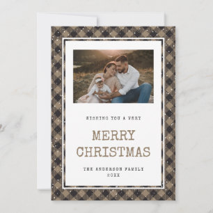 Vintage Khaki Buffalo Plaid Photo Christmas Cards