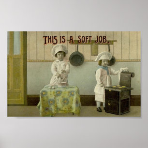 Vintage Kids Baking Art Print Poster