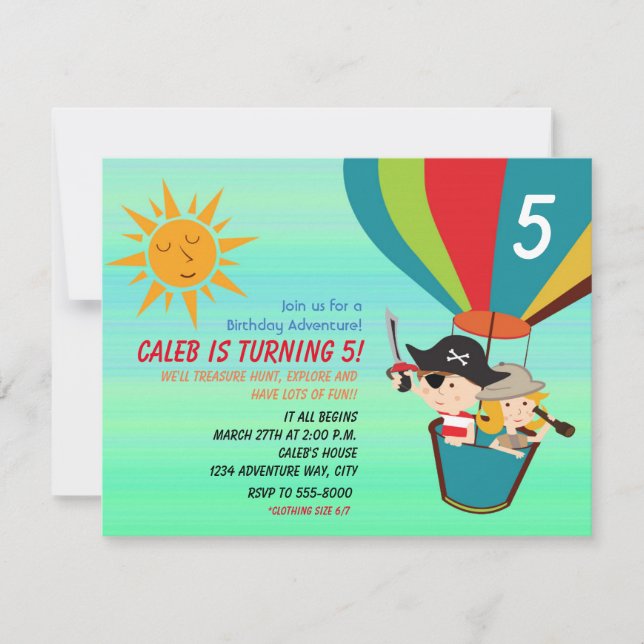 Vintage Kids Birthday Hot Air Balloon Invitation (Front)