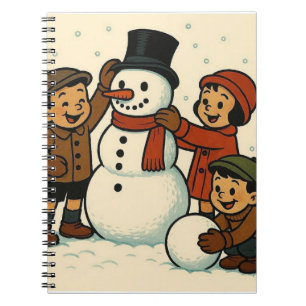 Vintage kids building snowman notebook