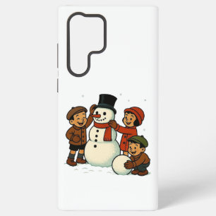 Vintage kids building snowman samsung galaxy case
