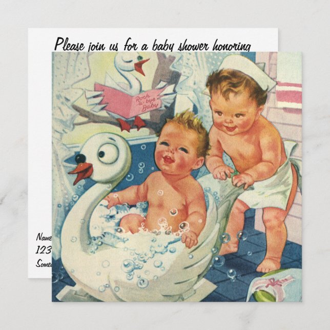 Vintage Kids in Bubble Bath Baby Shower Invitation (Front/Back)