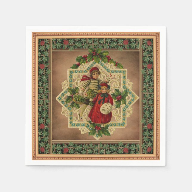 Vintage Kids on Christmas Decoupage Napkin (Front)