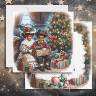 Vintage Kids Opening Christmas Presents  Card