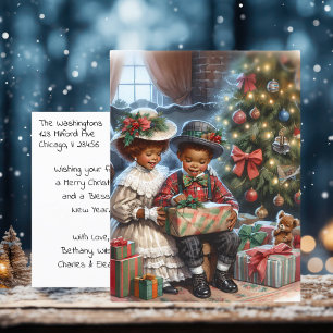 Vintage Kids Opening Christmas Presents Postcard