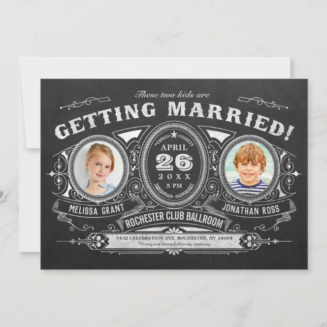Vintage Kids Photo Wedding Invitations Chalkboard (Front)