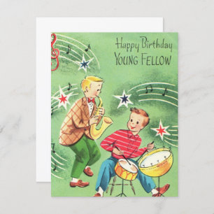 Vintage Kids Playing Instruments Birthday Card