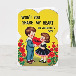 Vintage Kids Valentine Heart Card