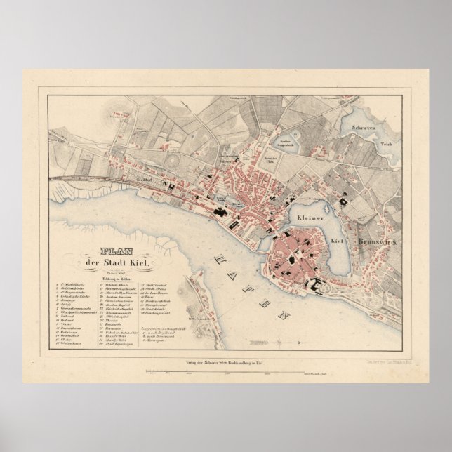 Vintage Kiel Germany Map (1858) Poster (Front)