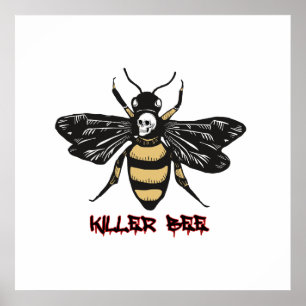 Vintage killer bee drawing poster