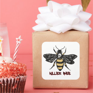 Vintage killer bee drawing square sticker